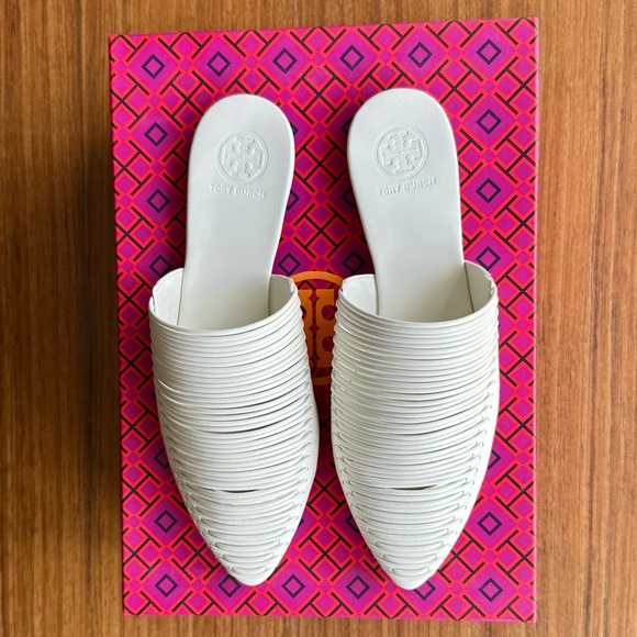 TORY BURCH Sienna Flat Slide White Backless Mule/Sandal - Picture 10 of 15